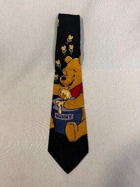Tie Rack Disney Winnie The Pooh Silk Tie Made in Italy Novelty Vintage Black OS